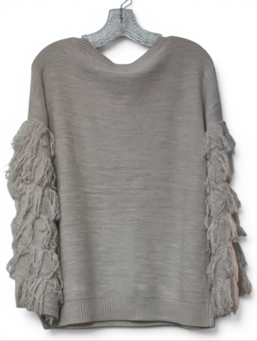 NY&C SOHO Beige Fringe Sleeve Crewneck Sweater - Picture 5 of 6